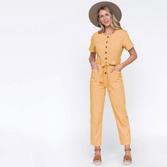 Emberly Pants - Emberly Mustard Yellow Spring Fling Jumpsuit Coveralls XL